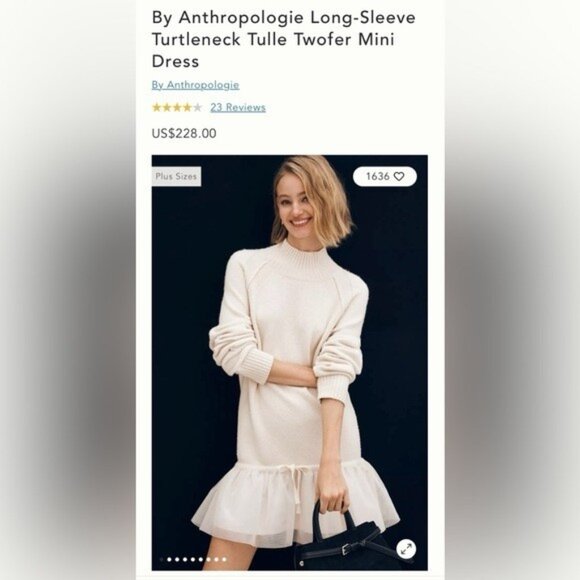 Anthropologie Dresses & Skirts - NWT Size SP -Anthro Long-Sleeve Turtleneck Tulle Twofer Mini Dress (NWT US$ 228)